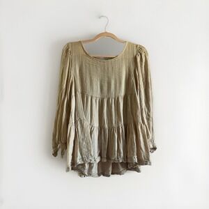 American‎ Eagle Blouse Womens S Small Tan 3/4 Sleeve Open Back Bohemian